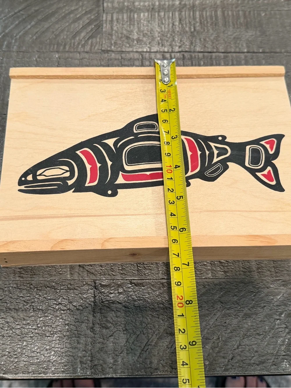 Pacific Northwest Native Salmon Design Wood Slide Lid Box ~ Keepsake Storage Box
